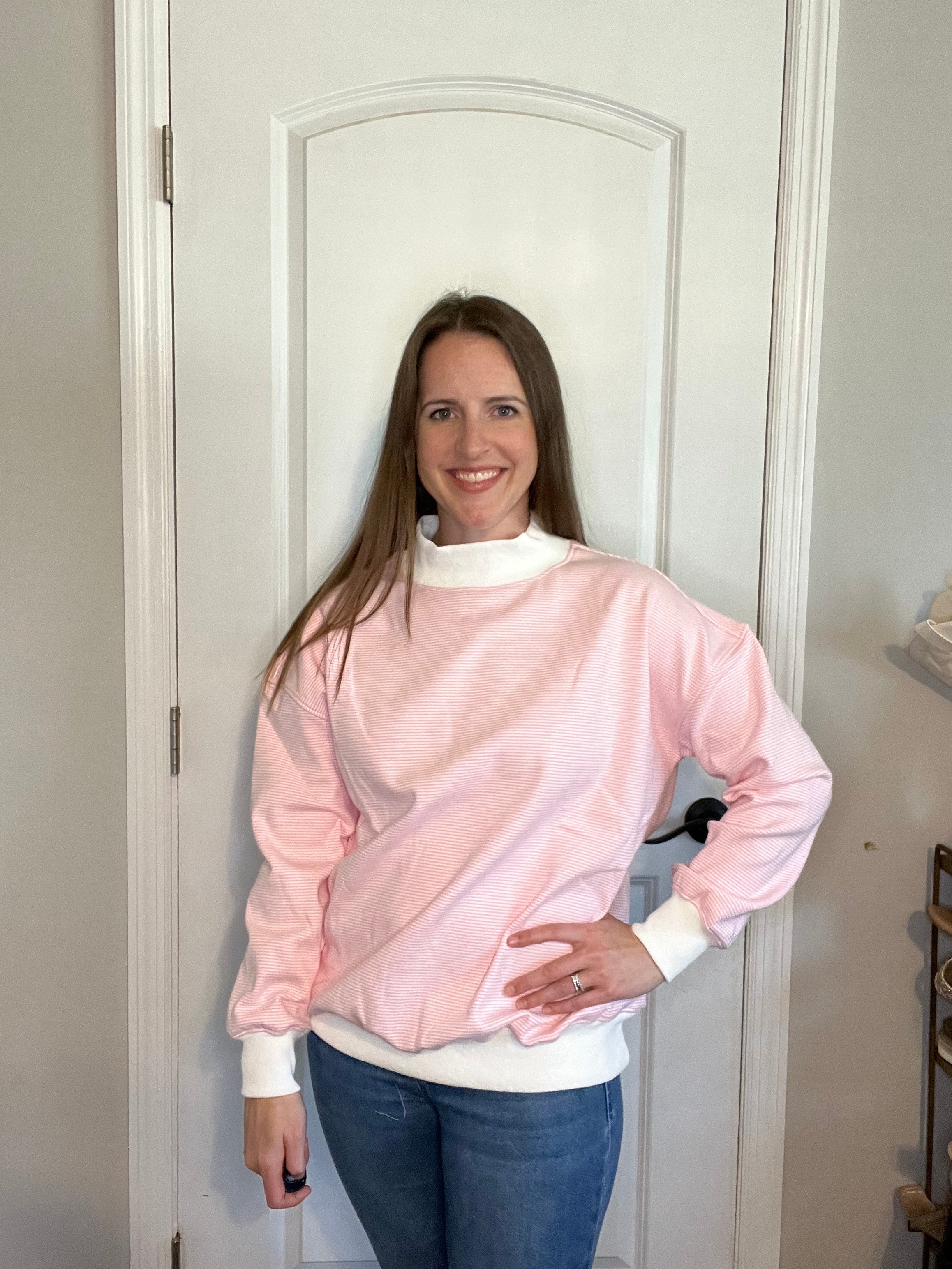 Pink and White Stripped Mock Neck