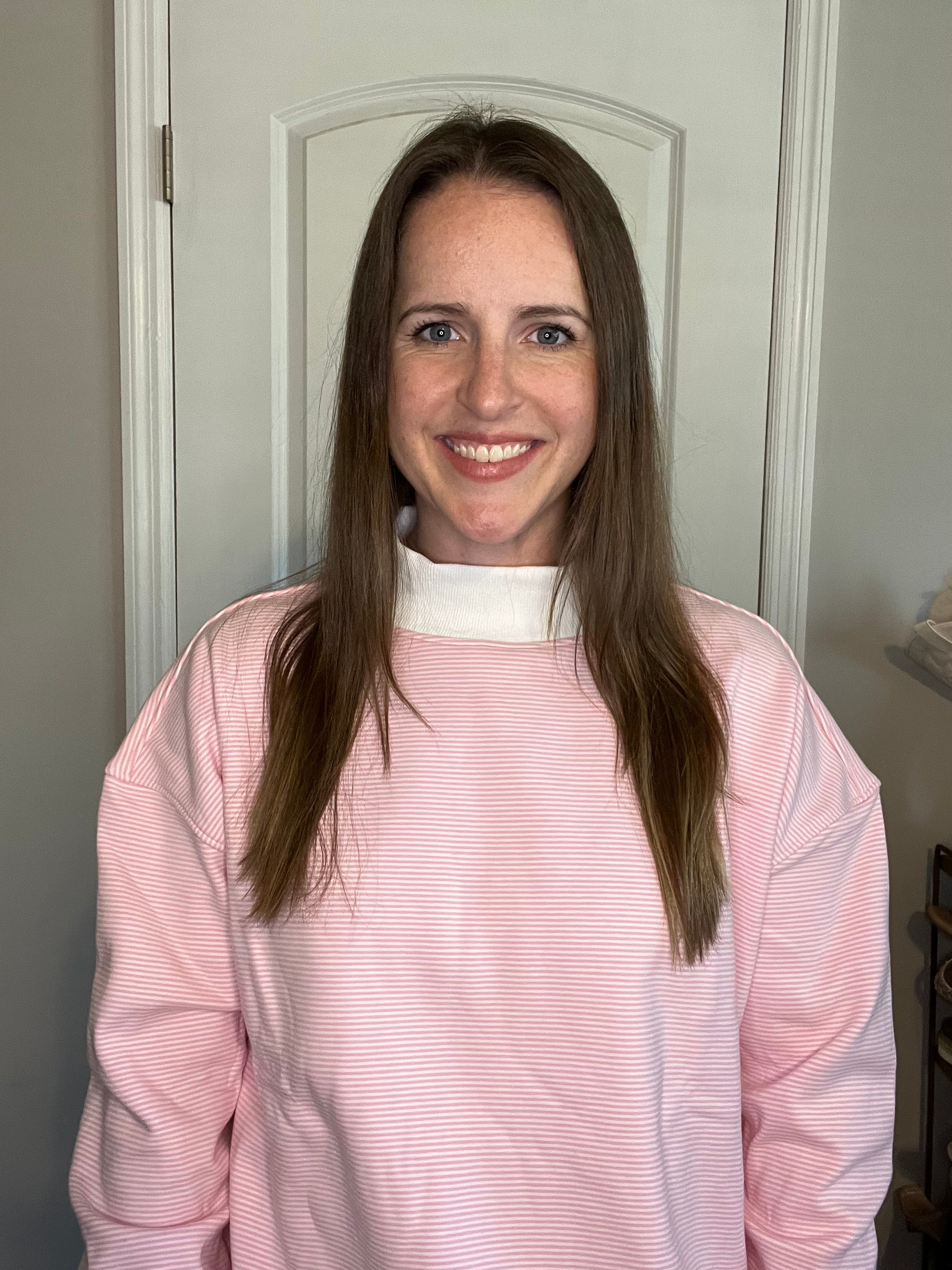 Pink and White Stripped Mock Neck
