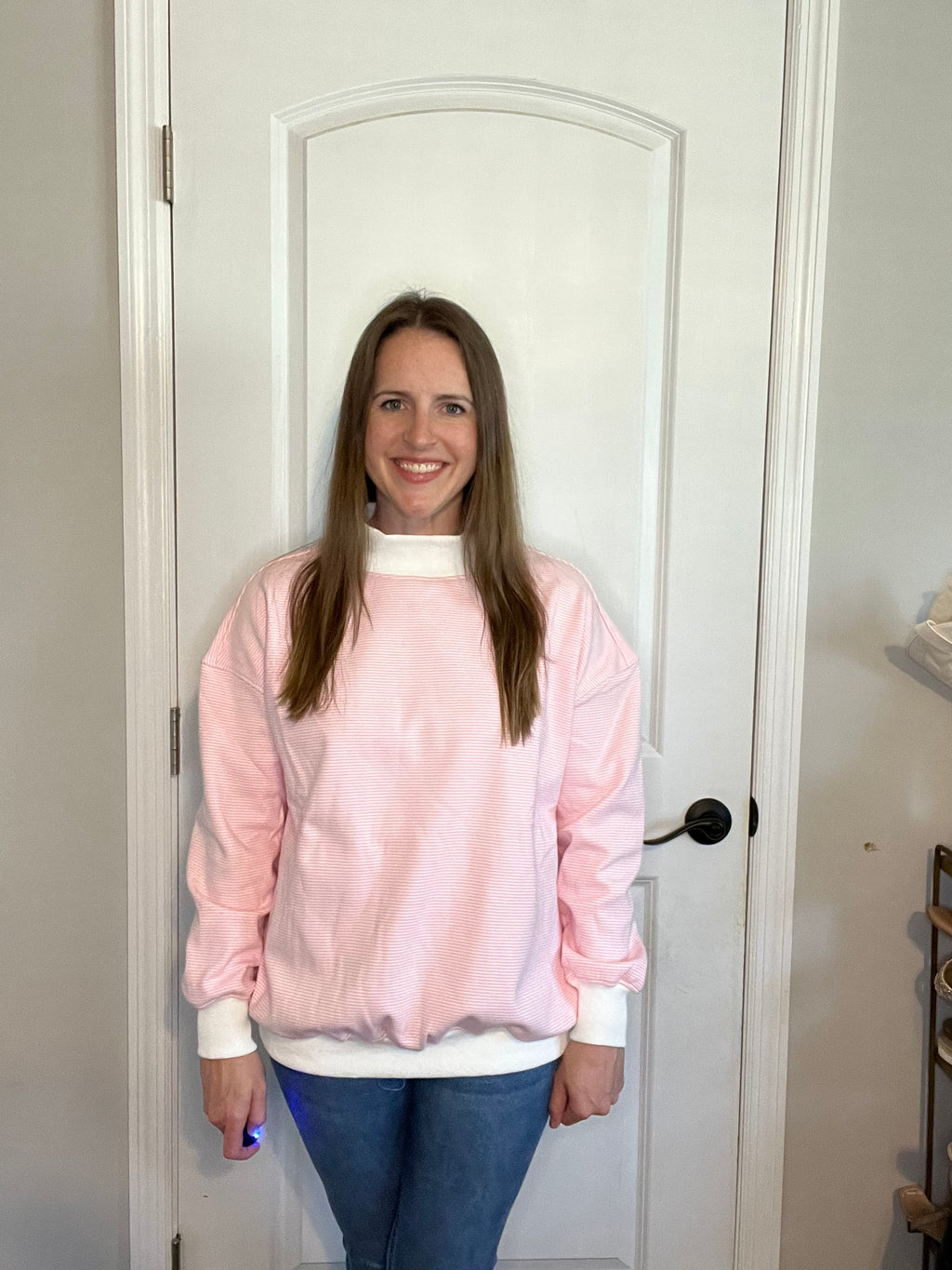 Pink and White Stripped Mock Neck