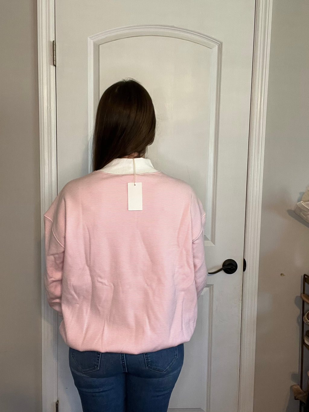 Pink and White Stripped Mock Neck