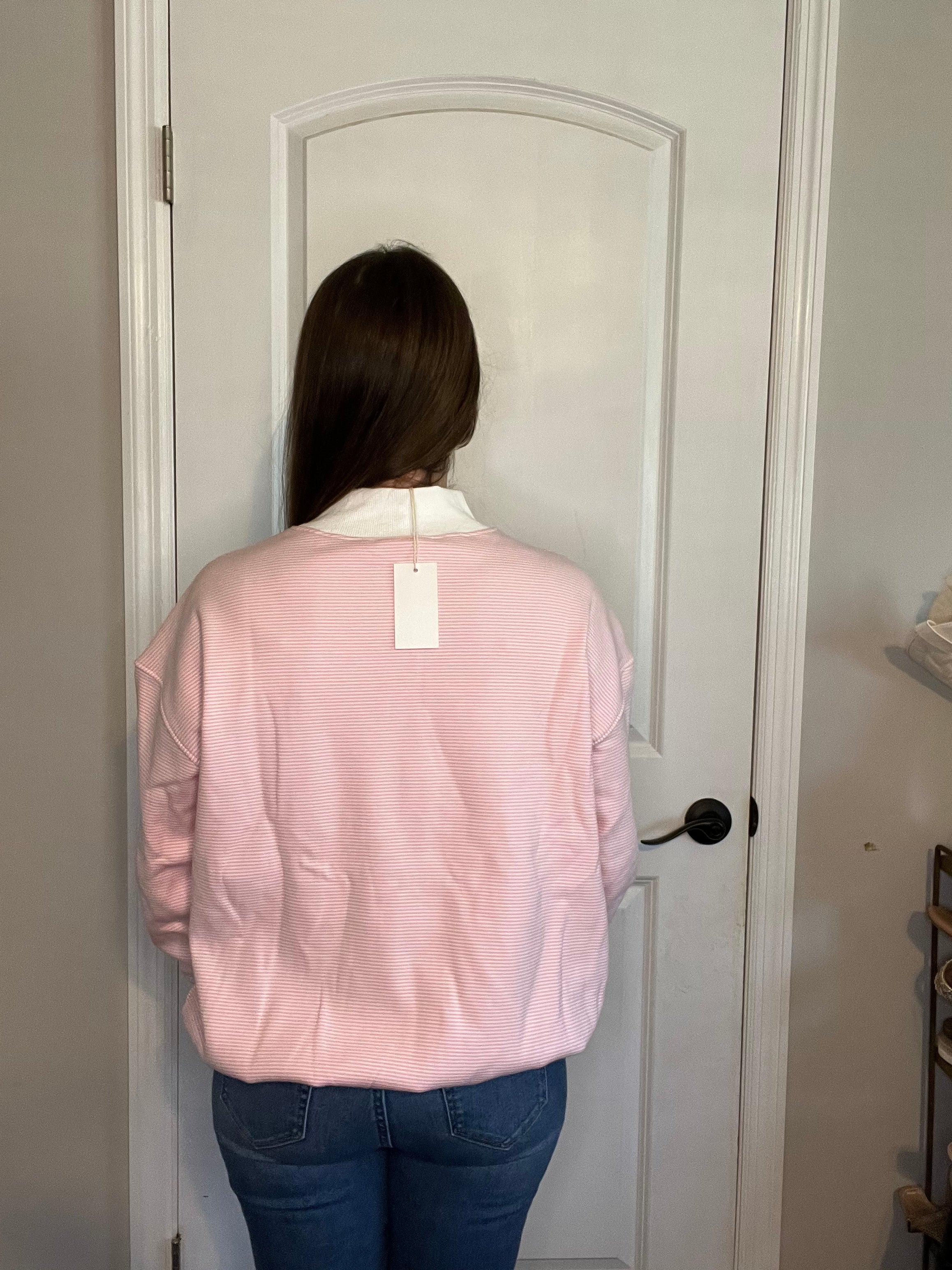 Pink and White Stripped Mock Neck