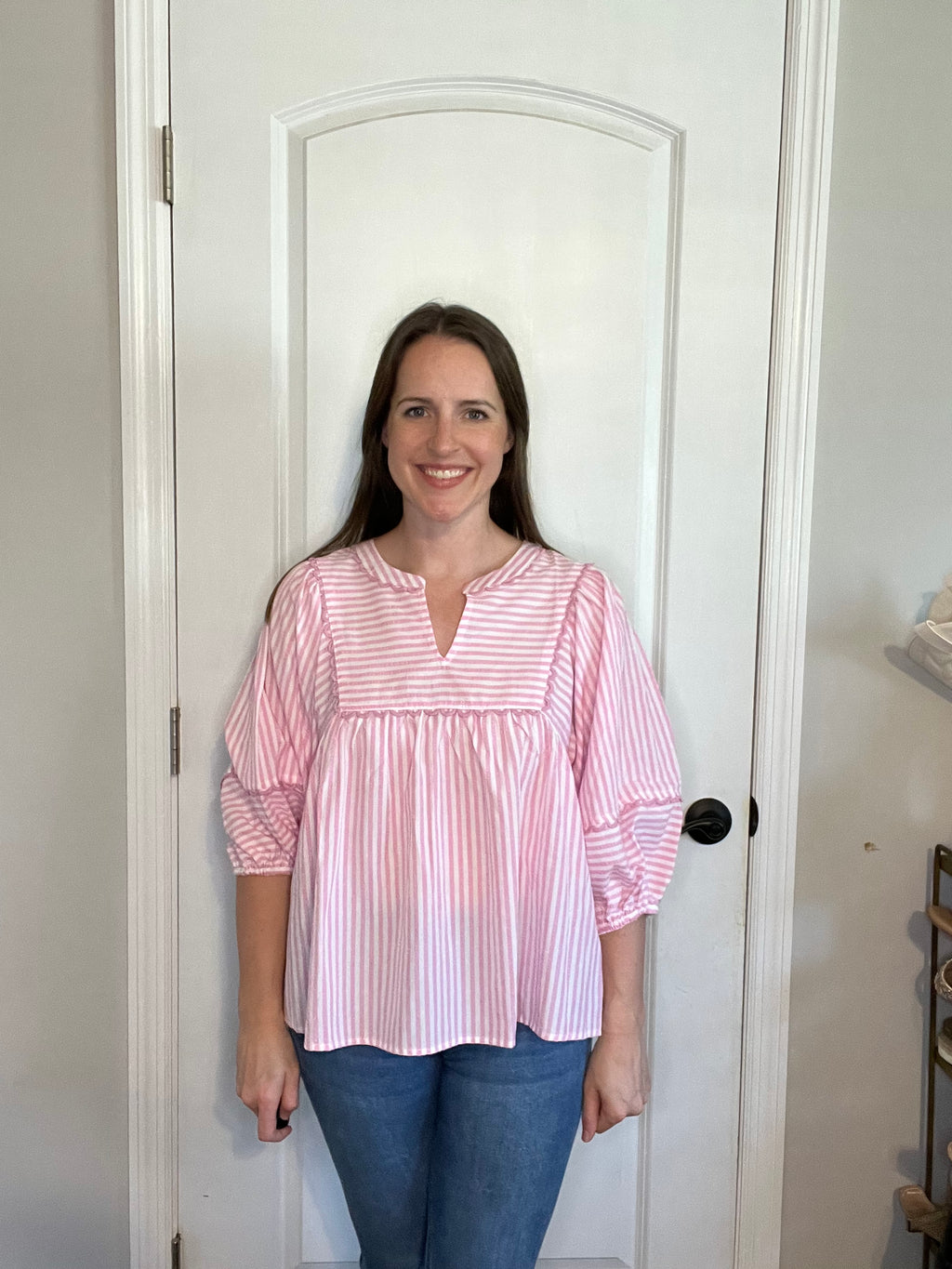 Pink Striped Woven Top
