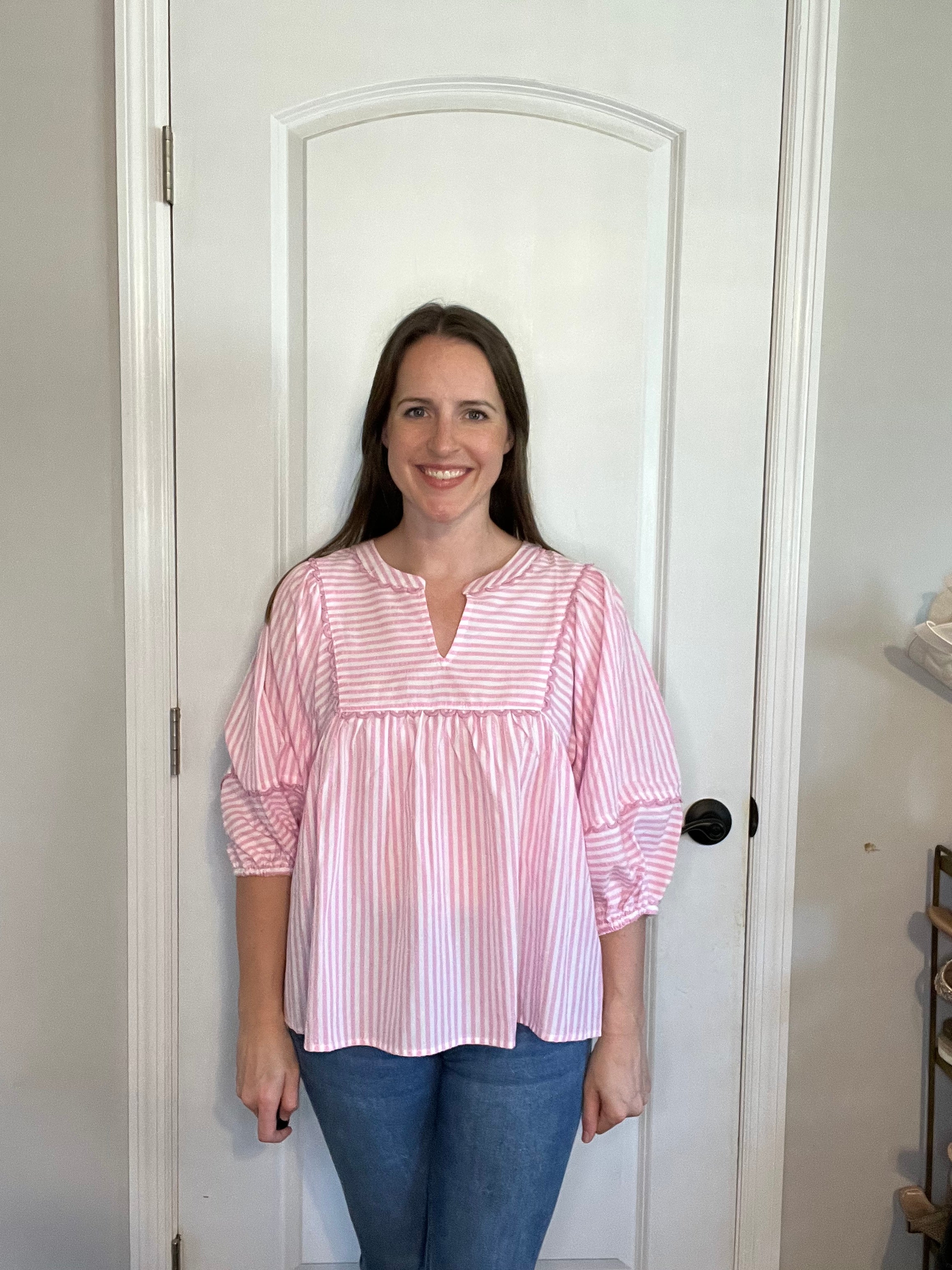Pink Striped Woven Top