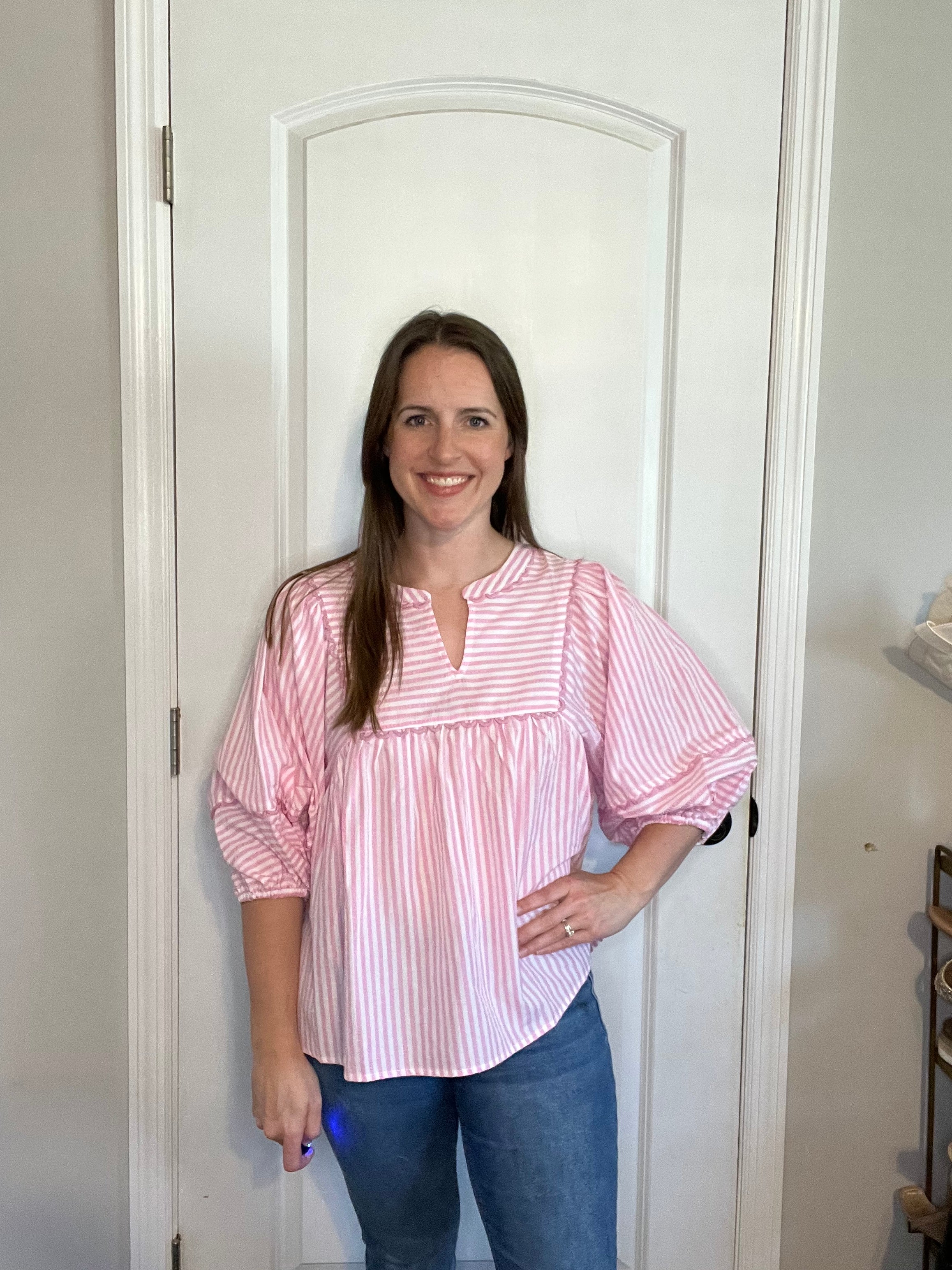 Pink Striped Woven Top