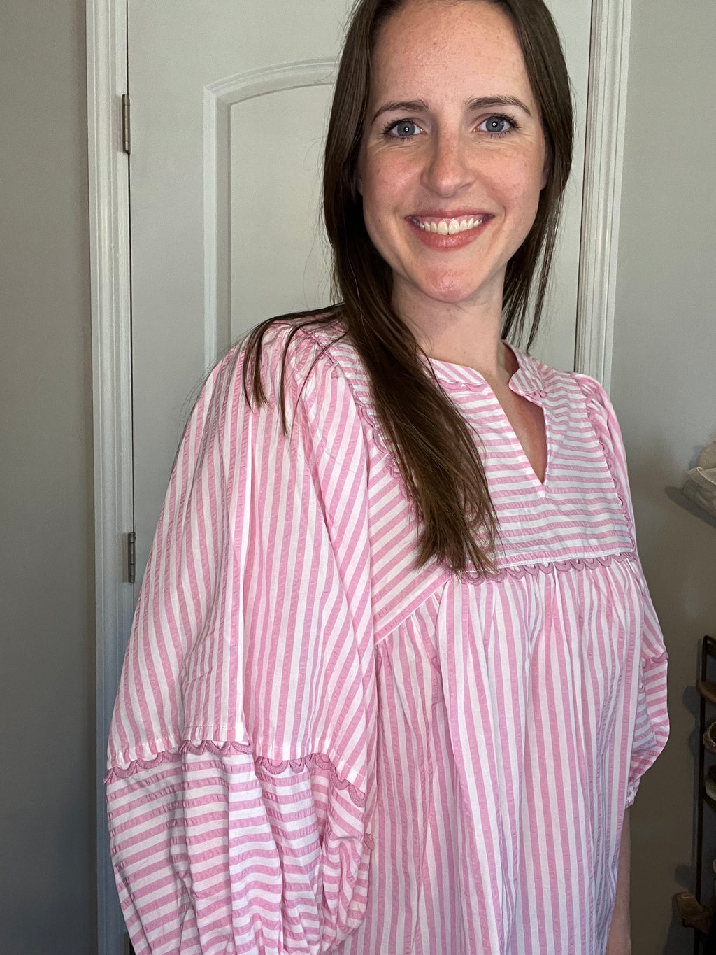 Pink Striped Woven Top