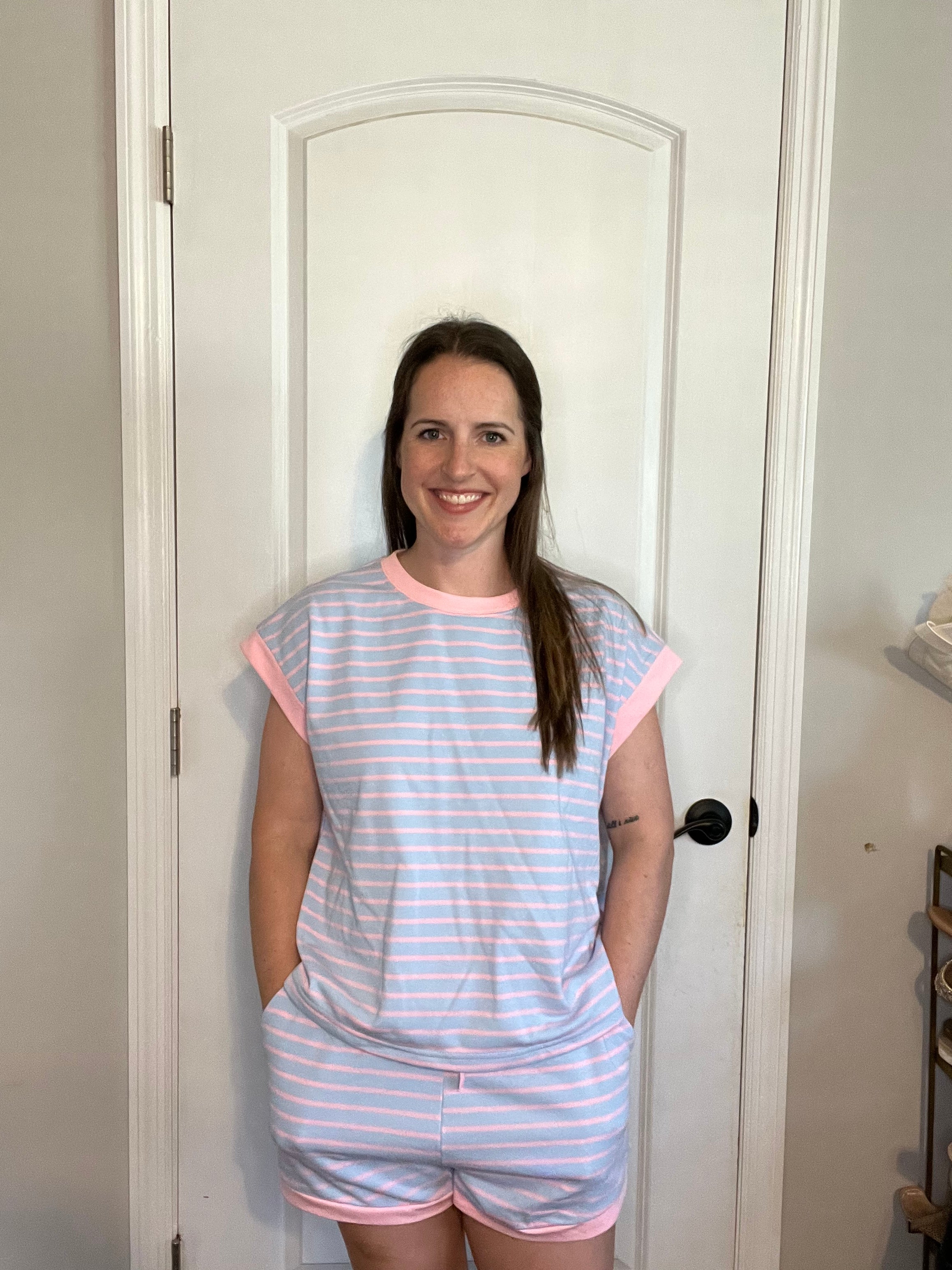 Striped Terry Shorts & Top Set