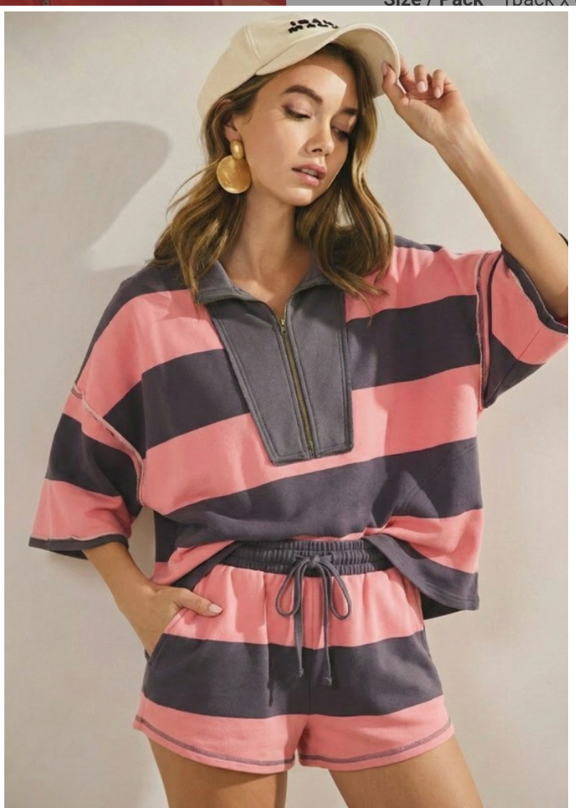 Pink & Dark Grey Striped Set