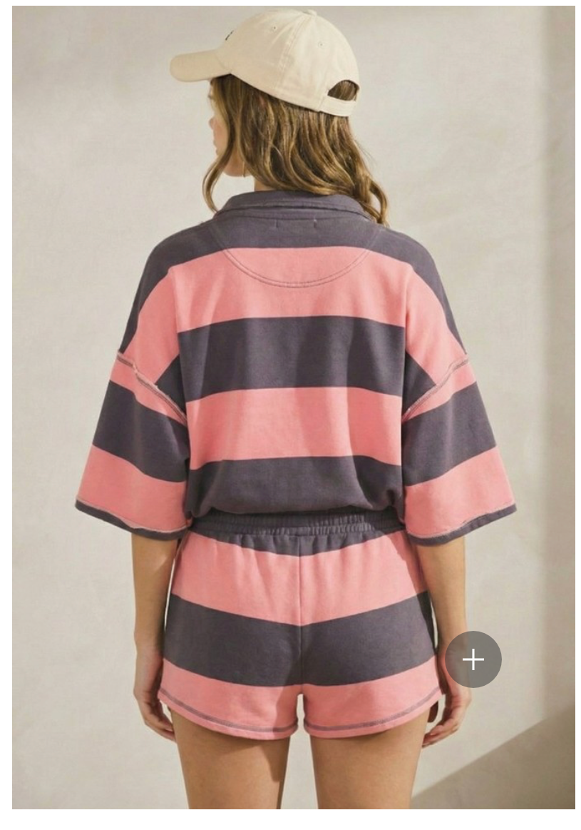 Pink & Dark Grey Striped Set