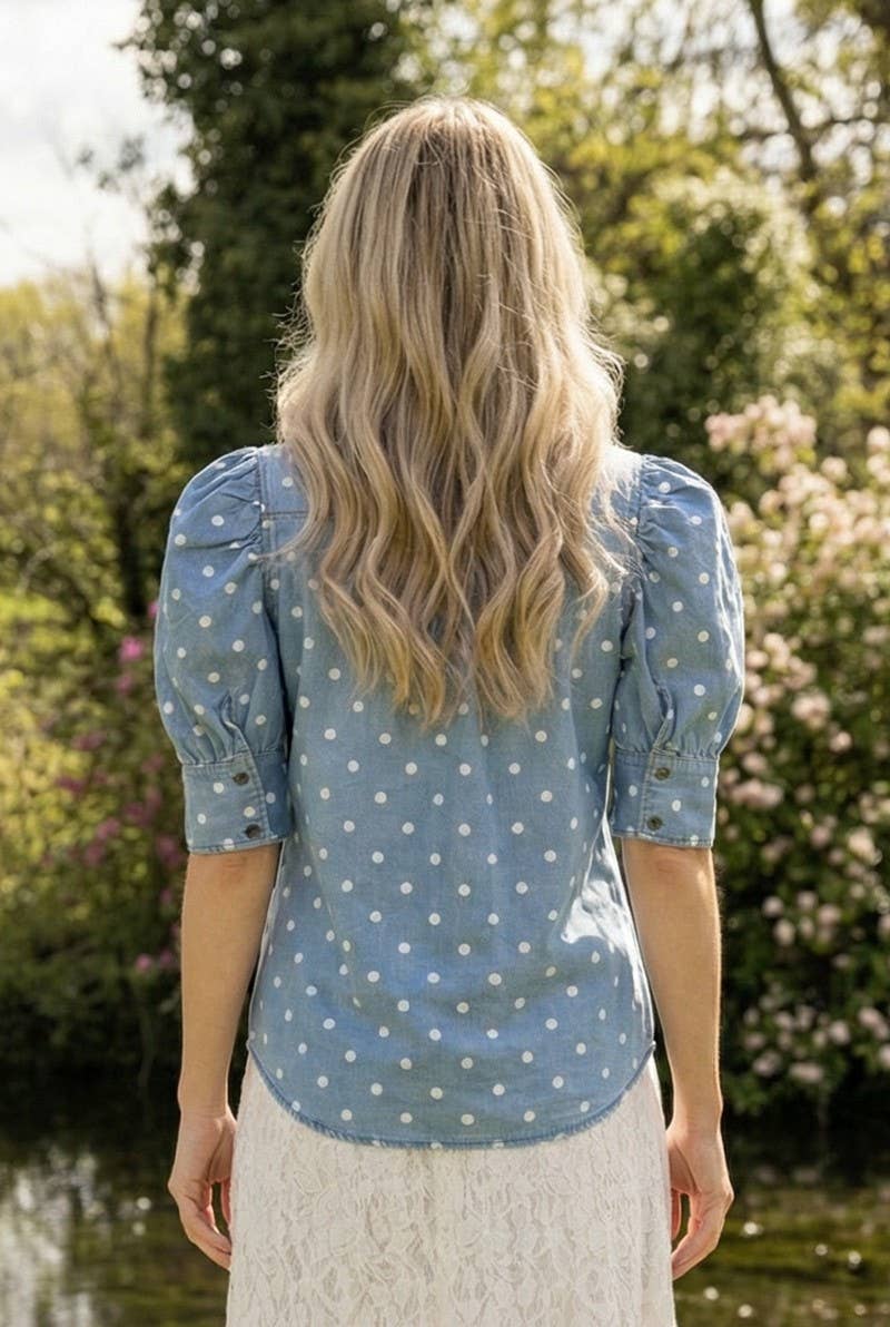 Polka Dot Collared Puff Sleeve