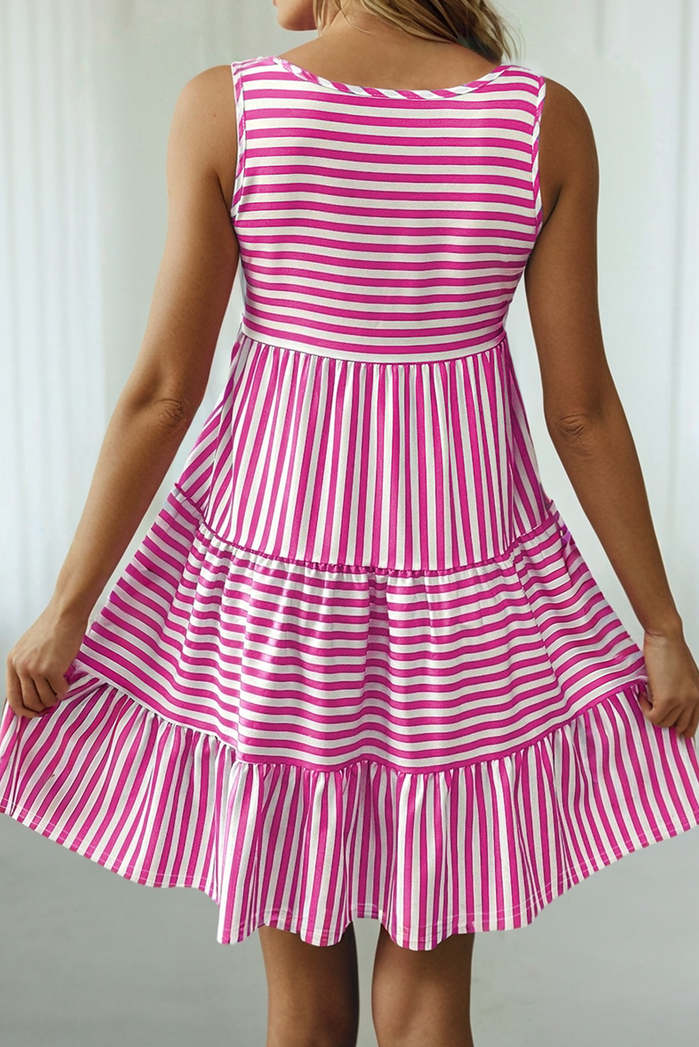 Pink Striped Sleeveless Dress