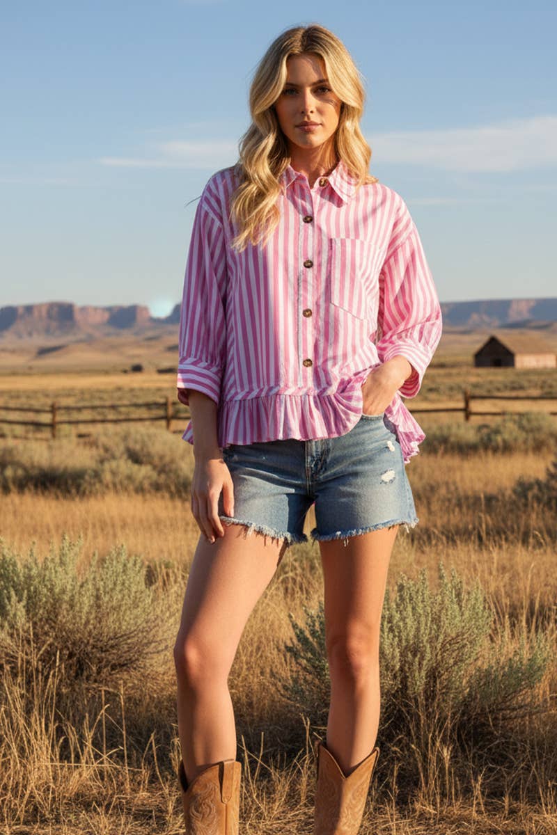 Striped Button Down Ruffle Top