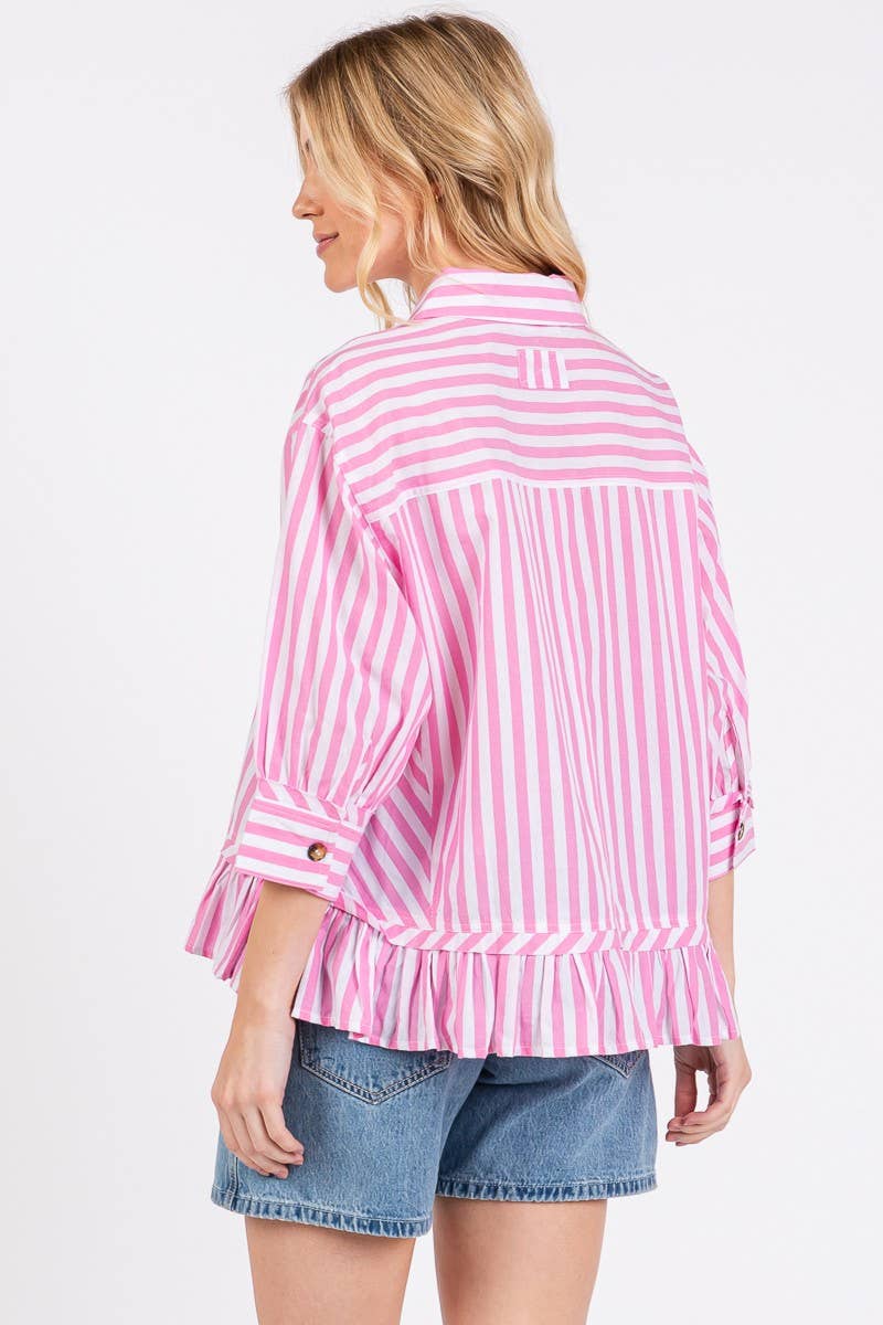 Striped Button Down Ruffle Top