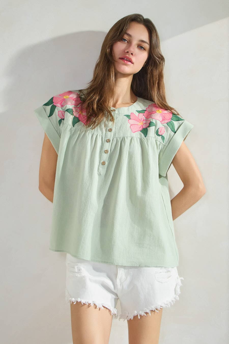Green Embroidered Top