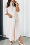 Stripe Frilled Half Sleeve Shirt Maxi Dress