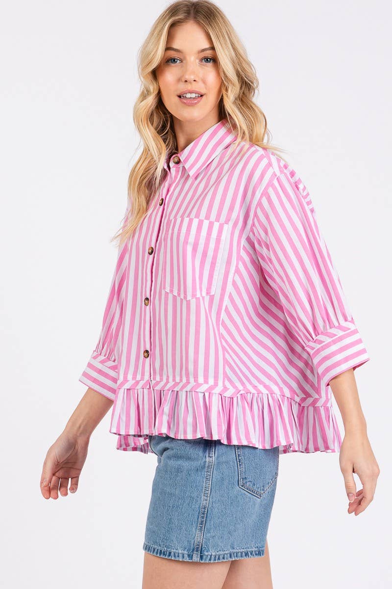 Striped Button Down Ruffle Top
