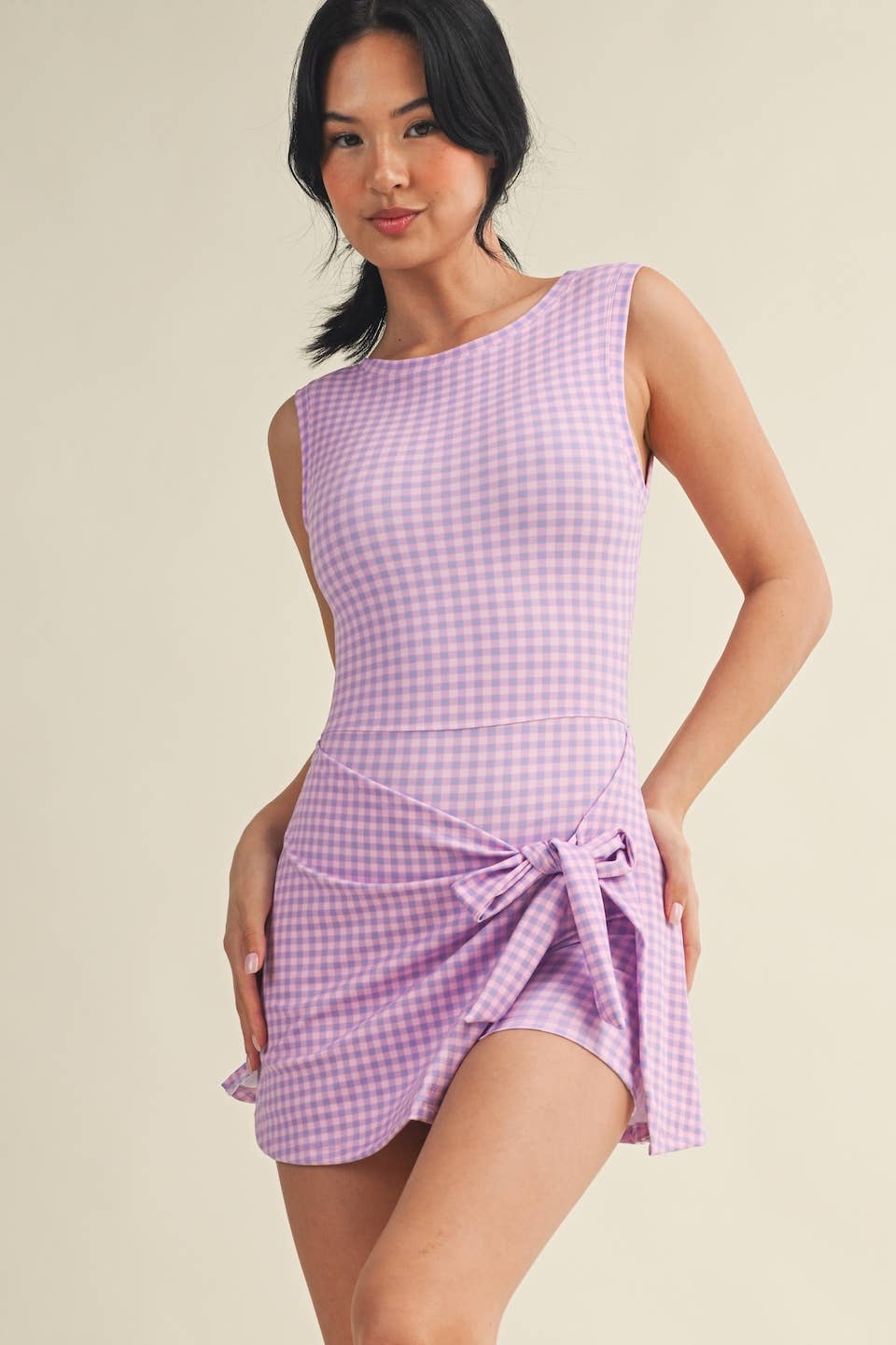Wrap Tie Gingham Athletic Dress