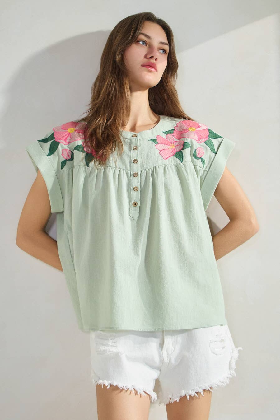 Green Embroidered Top