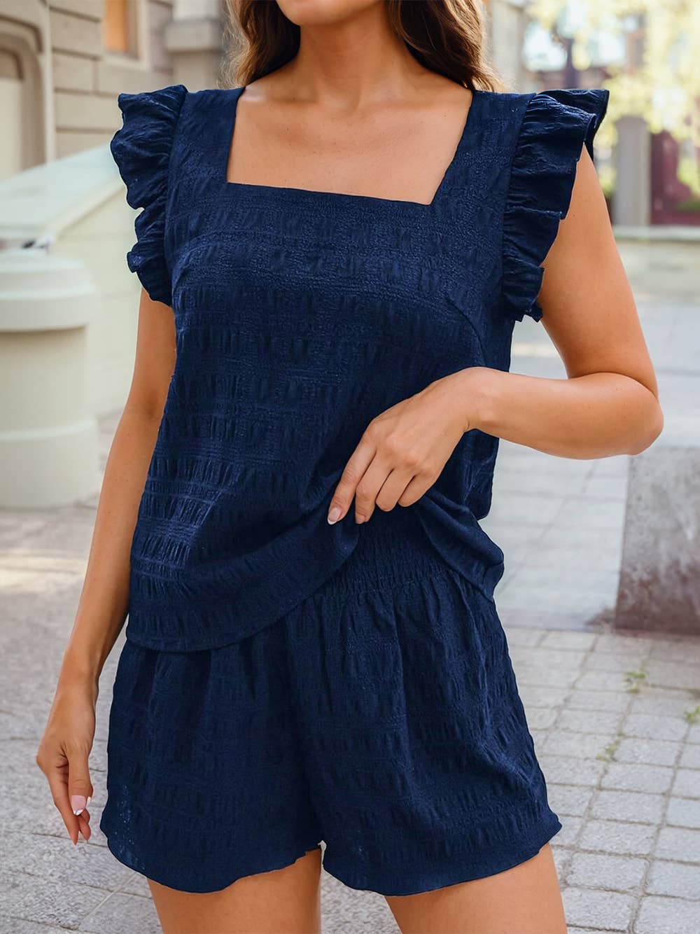Ruffled Sleeve Top and Bottom Set