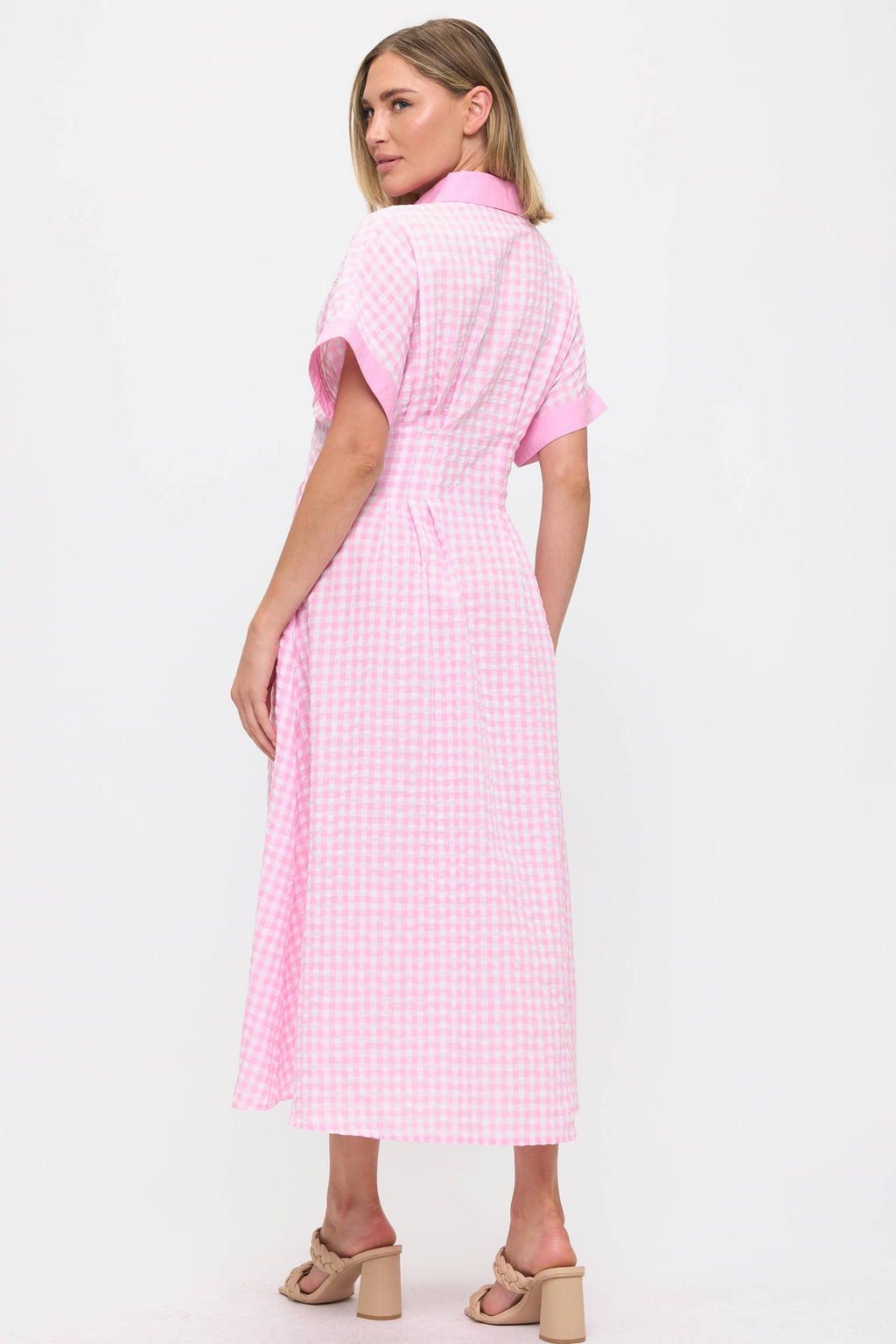Pink Checkered Midi Dress
